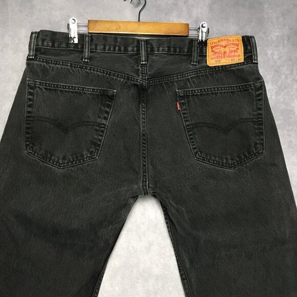 Levis Men 505 Regular Fit Black Gray Jeans size 40x30 Cotton Denim Pants Zip Fly